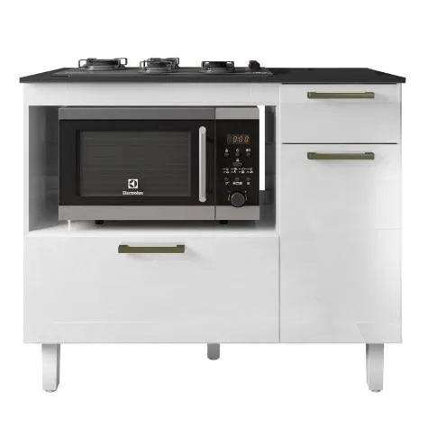 Balcão de Cozinha Para Cooktop 5 Bocas Nicho para forno 2 Portas 1,10m Master Branco Zanzini