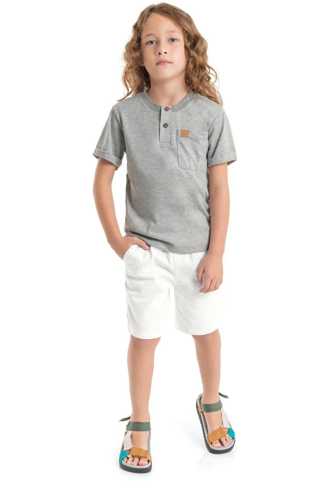 Conjunto Camiseta Portuguesa E Bermuda Infantil Quimby Cinza