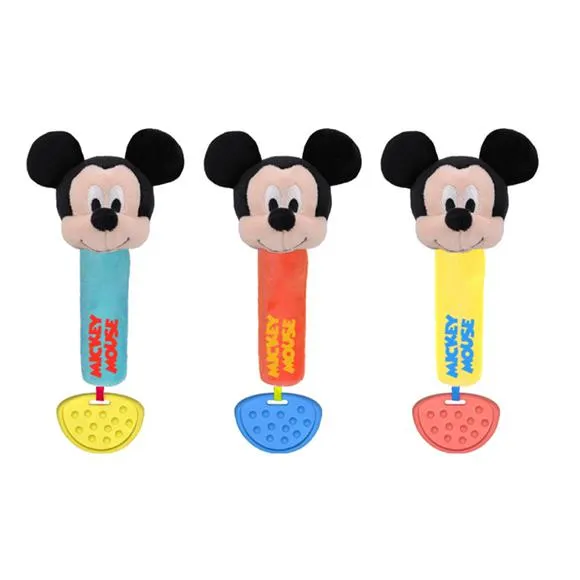 chocalho com mordedor mini pelúcia mickey sortido disney