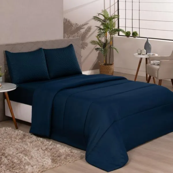 Edredom Casal Microfibra Colors Azul Náutico Vestcasa