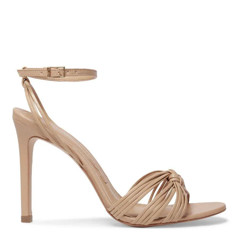 Sandália Bege Salto Alto Tiras Nó