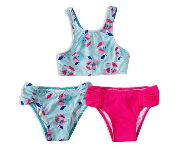 kit 1 top e 2 calcinhas maçã geométrica toddler proteção uv50+