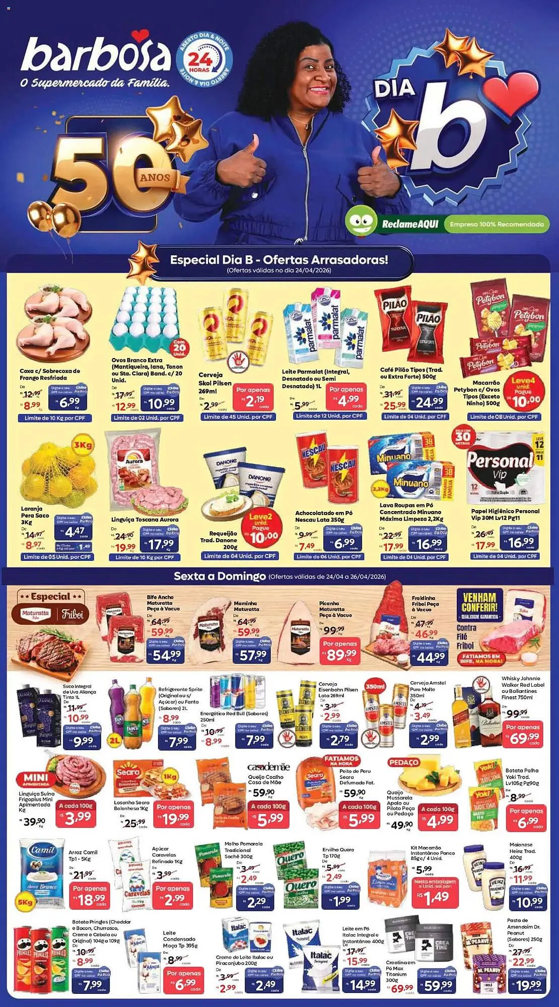 Encarte de Tabloide Barbosa Supermercados 24 de abril até 28 de abril 2026 - Pagina 1