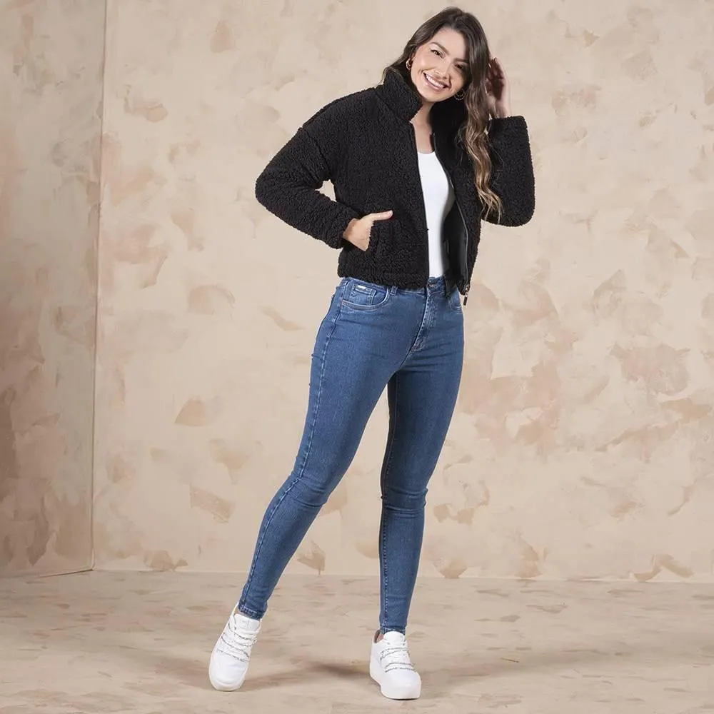 Jaqueta Feminina De Pelinho Boby Blues Preto
