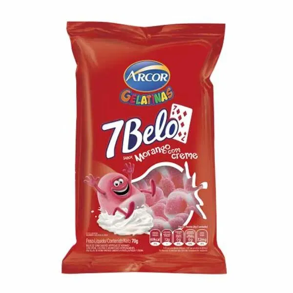 Bala Arcor 7 Belo Gelatinas Morango com Creme 70g