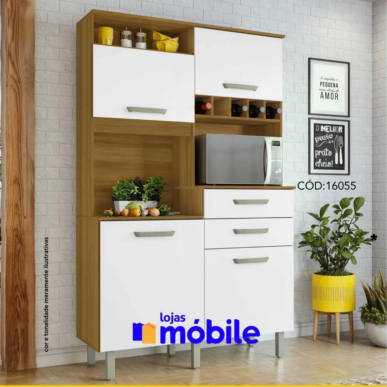 Armário Cozinha Nesher KIT Junior 4 portas 2 Gavetas (16055)