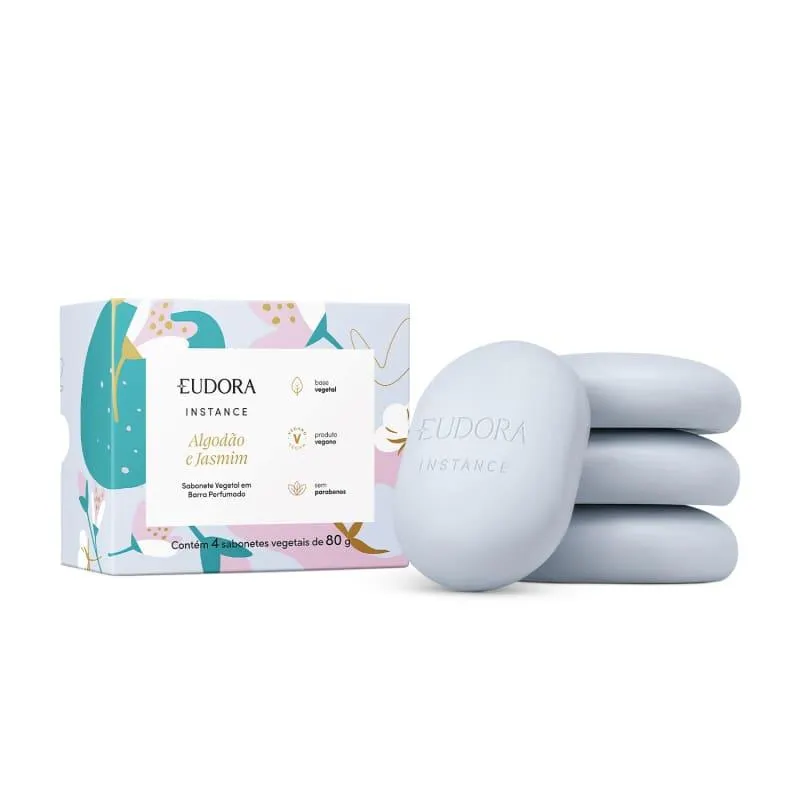 Kit Sabonetes em Barra Vegetal Perfumado Instance Algodão e Jasmim 4x80g