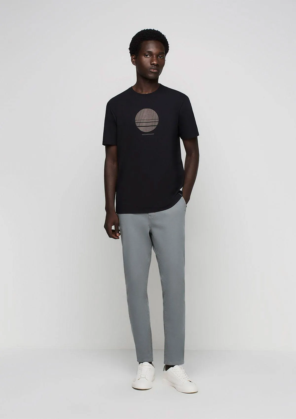 Camiseta Masculina Em Malha Estampada - Preto