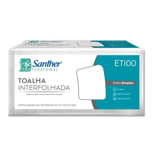 Papel Toalha Interfolha Eco 3 Dobras Santher 21,5x22,5cm PT 2400 FL