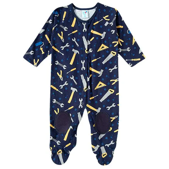 macacão manga longa inverno ferramentas meia malha estampada bebê