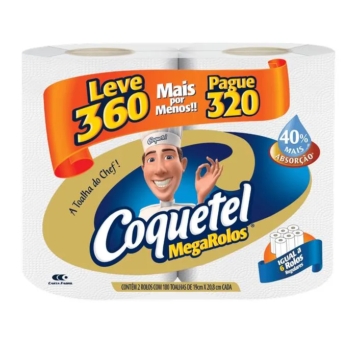 Papel Toalha Coquetel Mega Rolo Leve 360 Pague 320