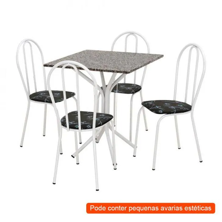 [OUTLET] Conjunto de Mesa Thais com 4 Cadeiras Branca Preto Flor