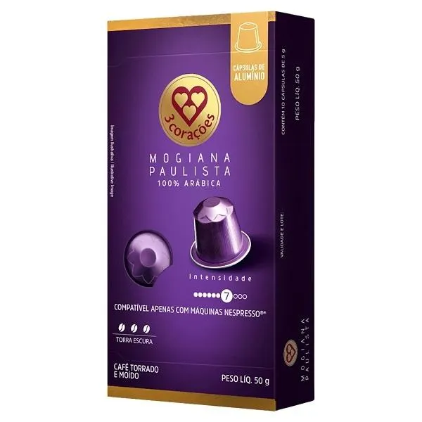 Cápsula 3 Corações de Café Mogiana Paulista 5g Cada CX 10 UN