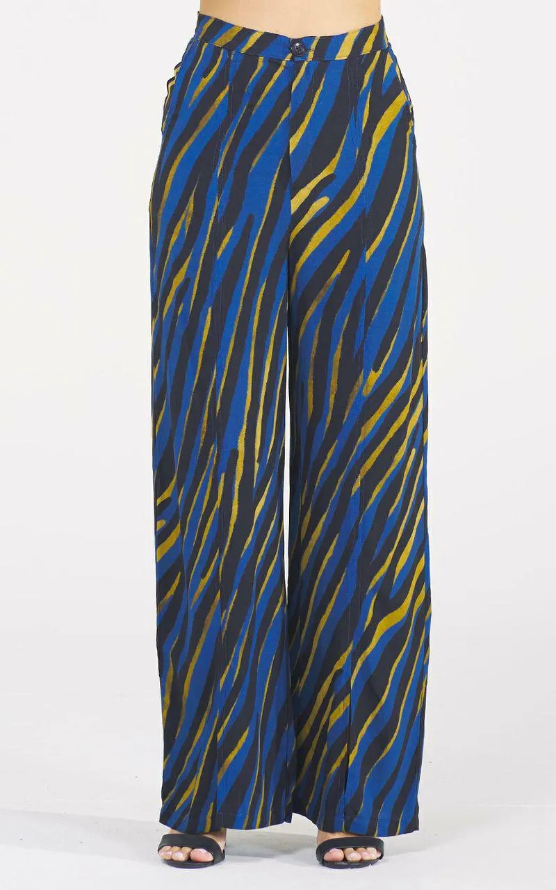 Calça wide leg Zebra Aquarela c/ fenda frontal - ZEBRA AQUARELA