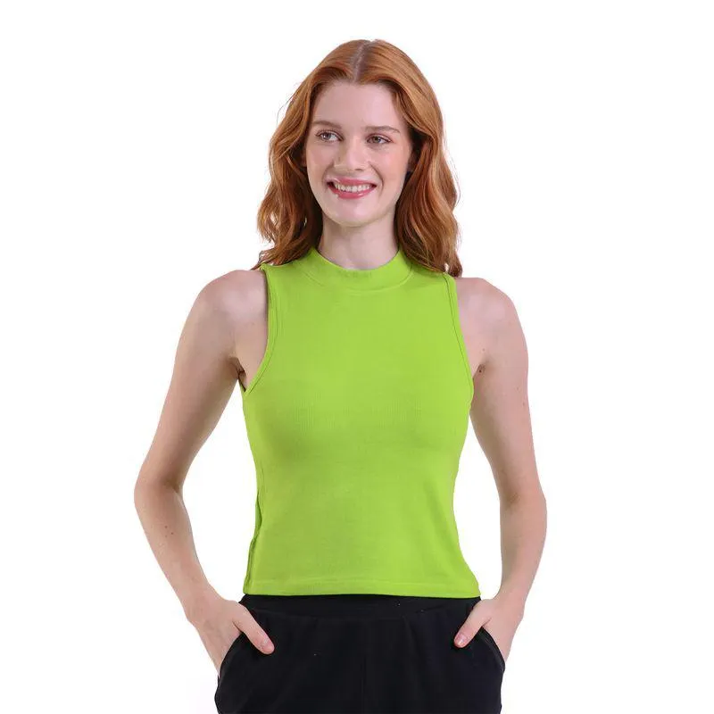 Regata Feminina com Gola Canelada Trendz Verde Neon
