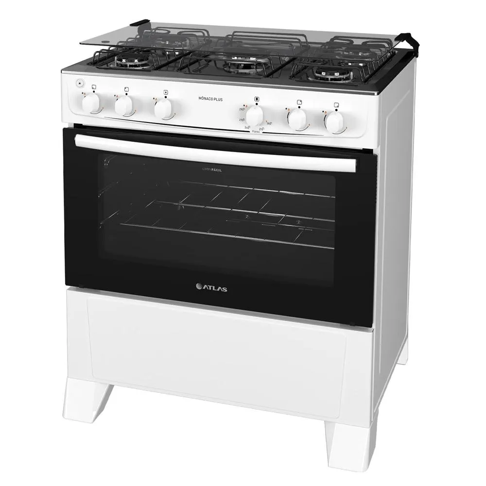 Fogão 5 Bocas de Piso Atlas Mônaco Plus, Acendimento Automático, Branco - 30000716 Bivolt