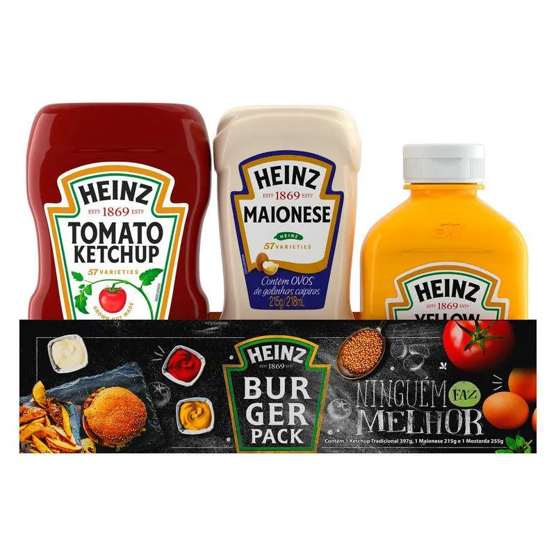 Kit de Molhos Heinz Burguer com Ketchup, Maionese e Mostarda 867g
