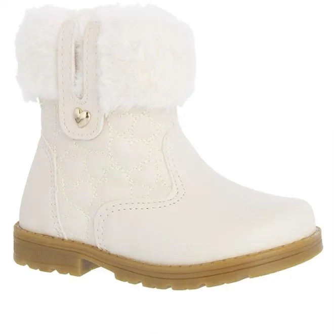 Bota Montaria Infantil Gabrielinha Corações Bordados Peluciada Off White