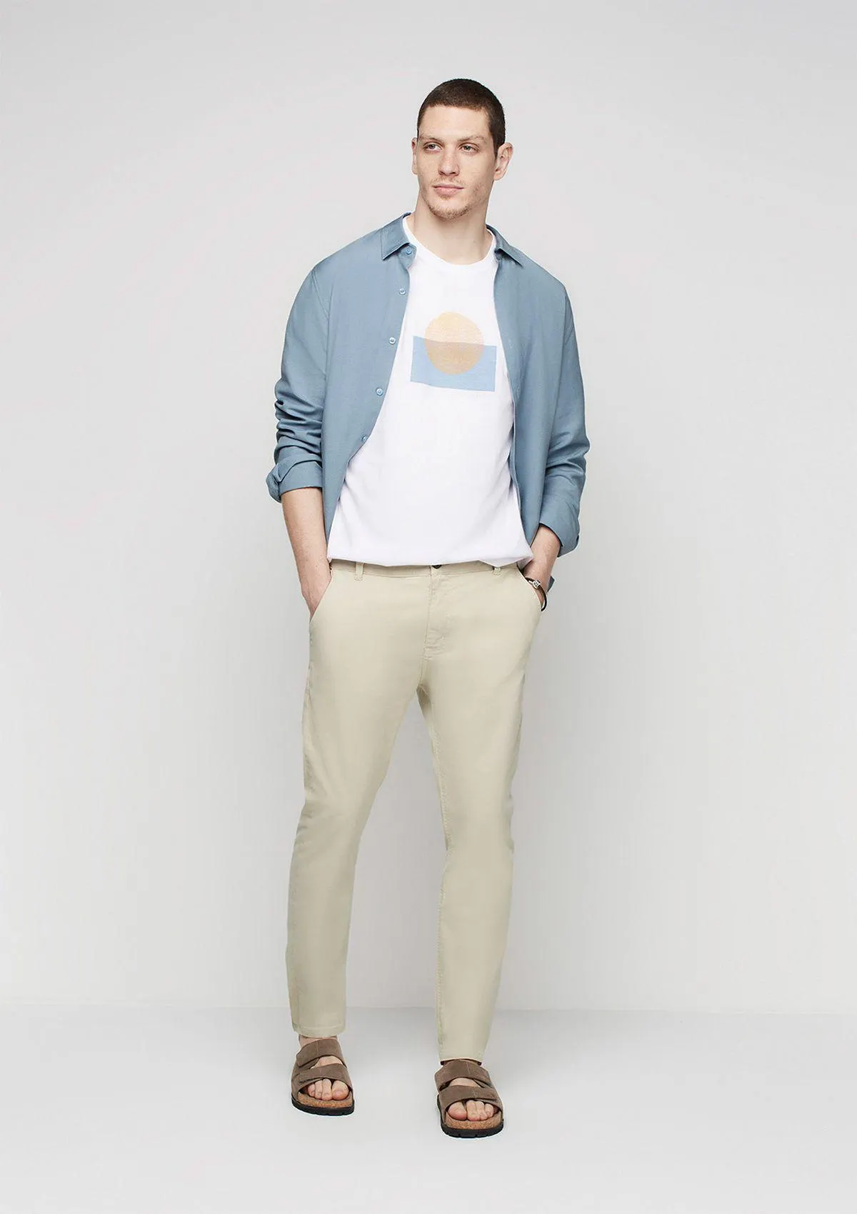 Calça Masculina Chino Em Sarja - Bege