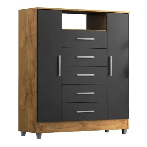 Cômoda Sapateira Isabele 2 Portas 5 Gavetas Castanho/Onix