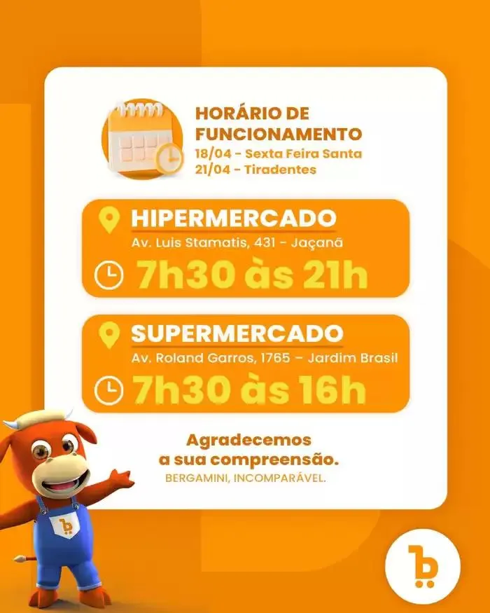 Encarte de Encarte Supermercado Bergamini 18 de abril até 21 de abril 2025 - Pagina 1