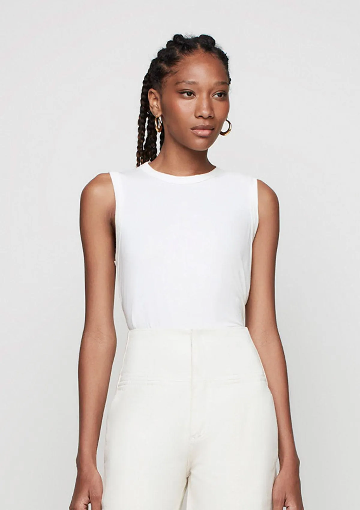 Regata Alças Largas Com Linho - Off White