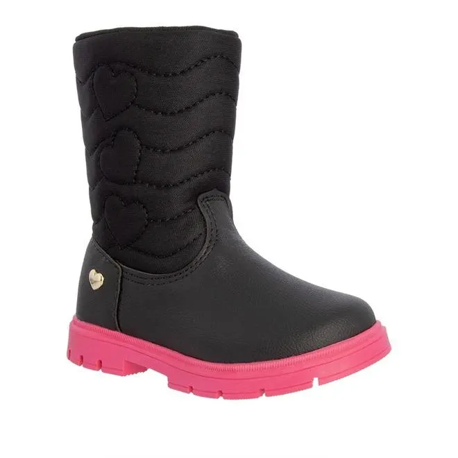 Bota Montaria Infantil Gabrielinha Corações Pespontos Tecido Preto