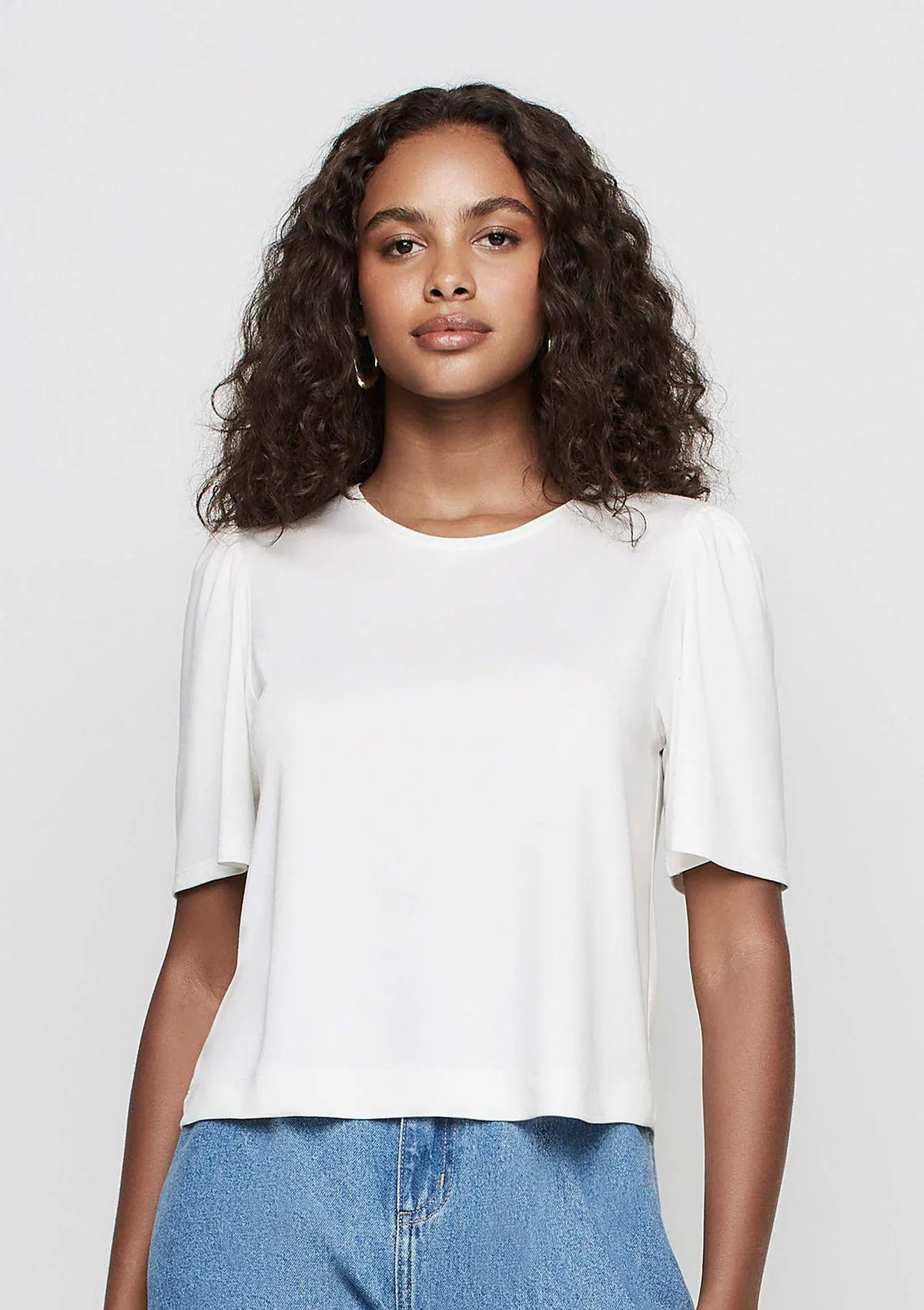 Blusa Decote Redondo Manga Ampla - Off White