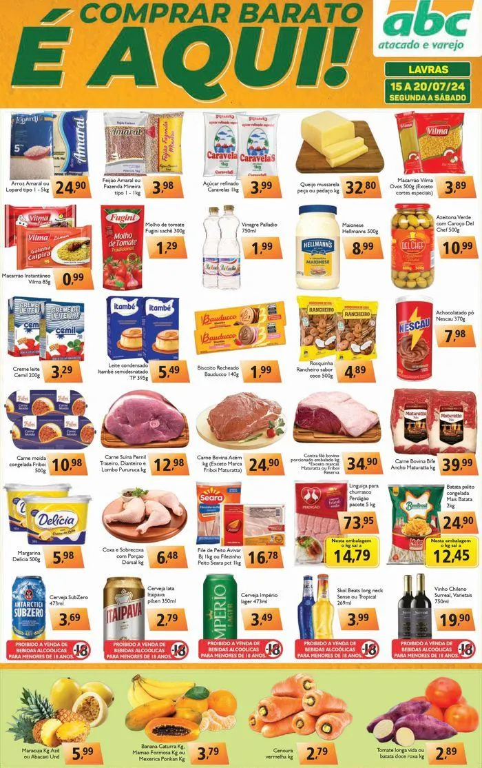 Encarte de Supermercados ABC Oferta Semanal Atacados - Lavras 15 de julho até 20 de julho 2024 - Pagina 1