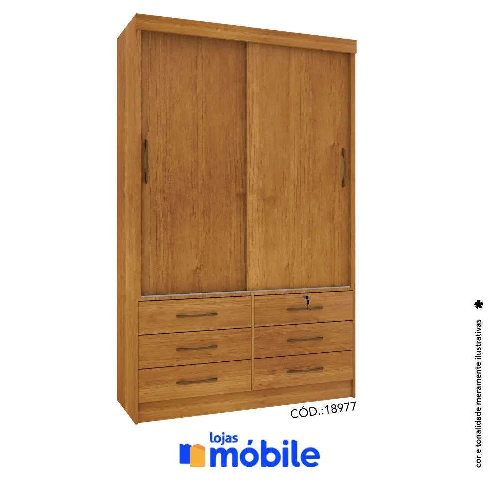 Guarda Roupas Solteiro 1,33m 2 Portas de Correr e 6 Gavetas (18977)