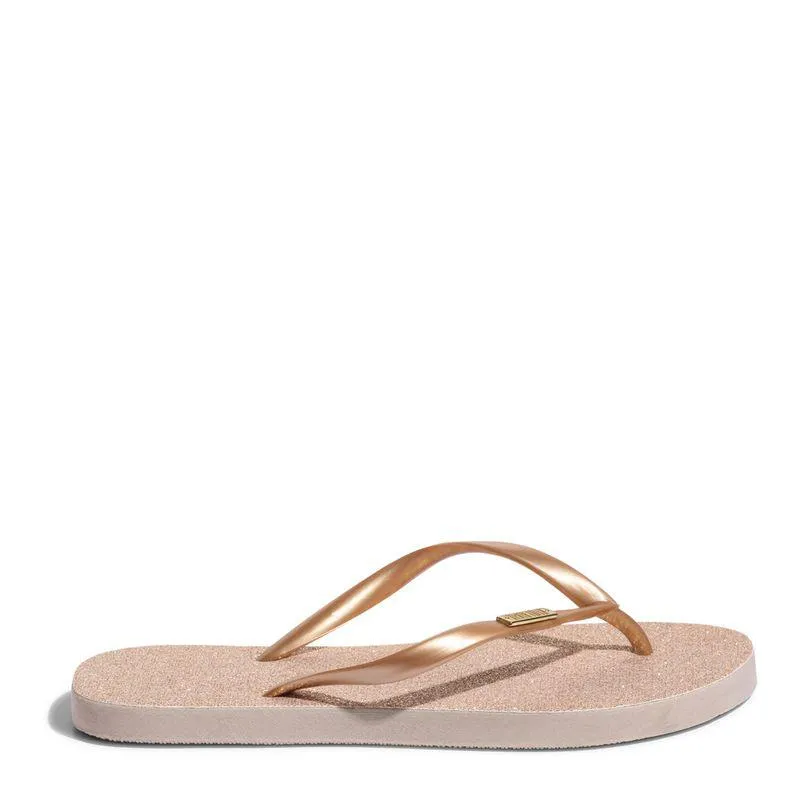 Flip Flop Borracha Brilho Dourado