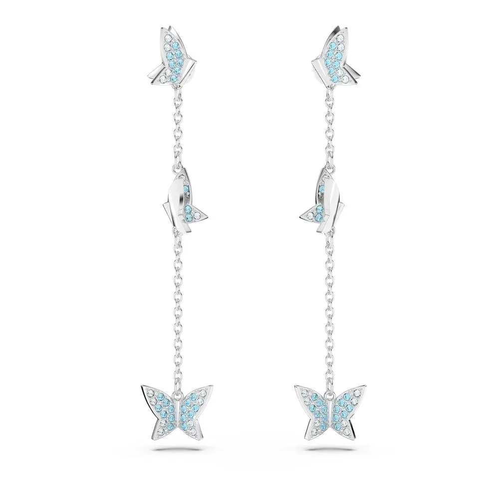 Brincos compridos Lilia, Borboleta, Azuis, Lacado a ródio