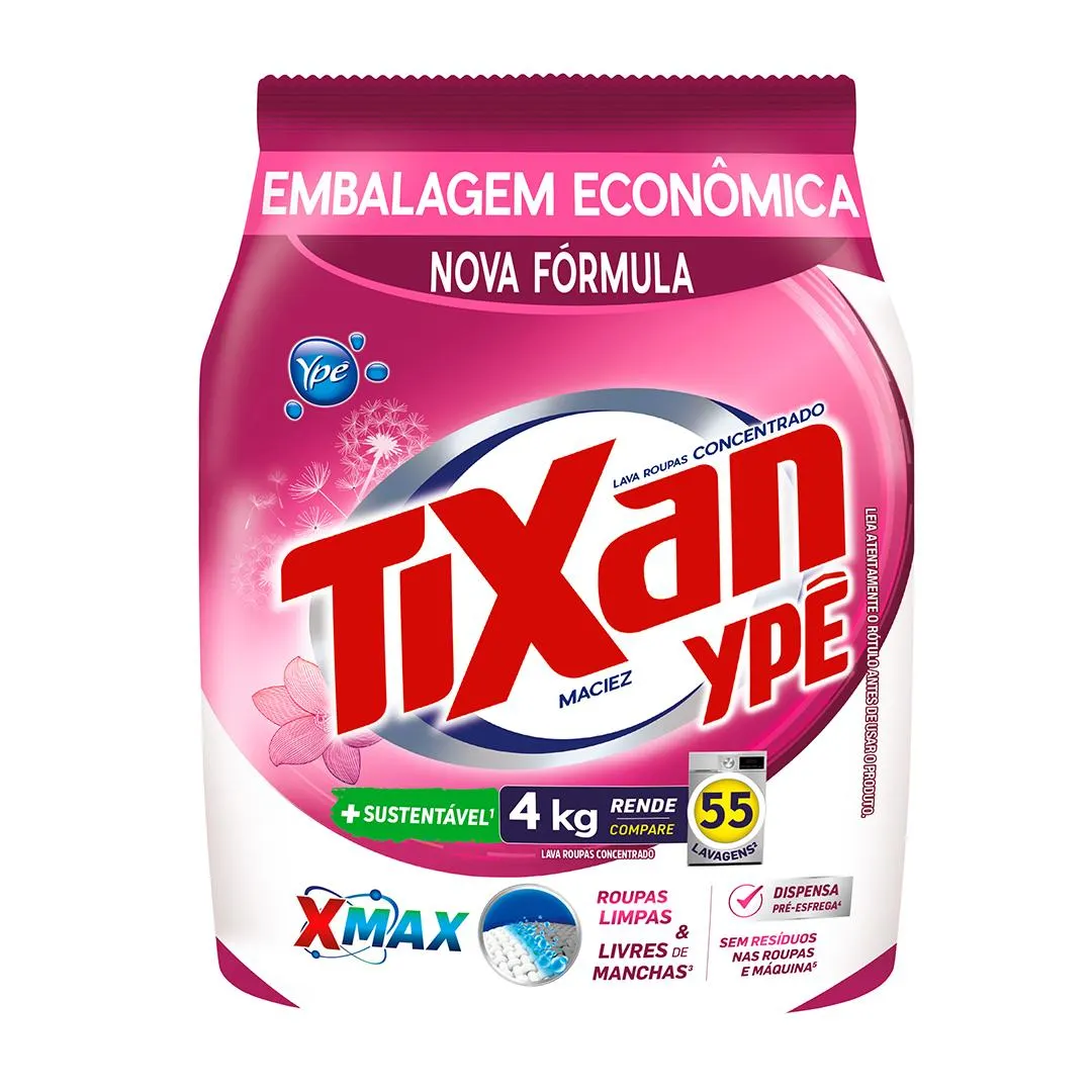 Lava Roupas Em Pó Tixan Ypê Maciez Sachê 4kg