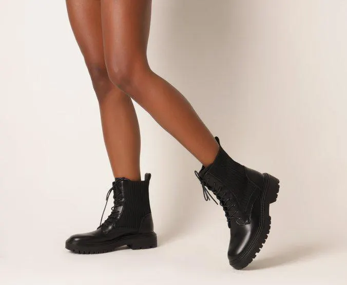 Coturno Cano Médio Preta Detalhe Knit