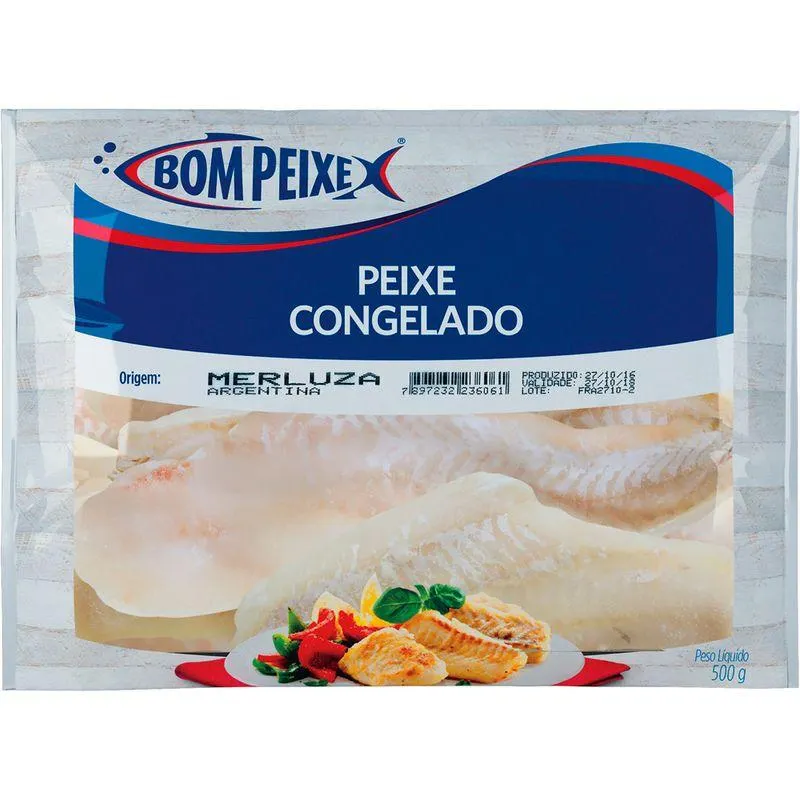 Filé de Merluza Bom Peixe 500g Congelado Sem Pele Pacote