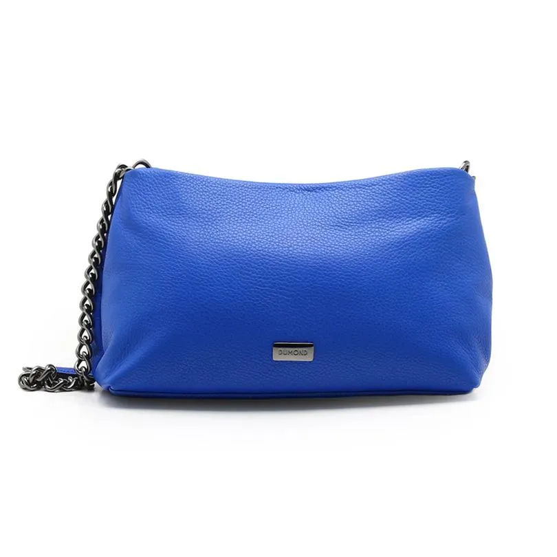 Bolsa Média Tiracolo Azul Neon Couro Alça Corrente - G