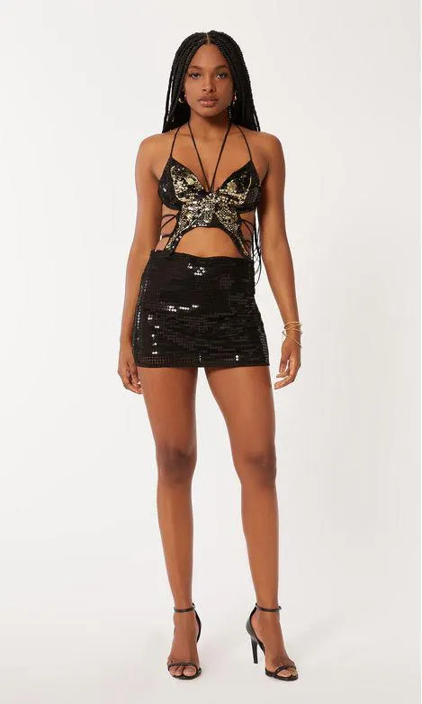 Short-Saia Curta Paetês - Preto