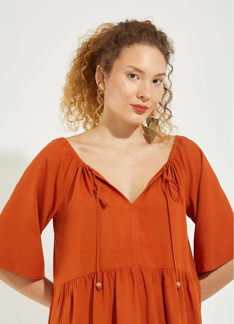 Vestido curto viscose lisa color marrom