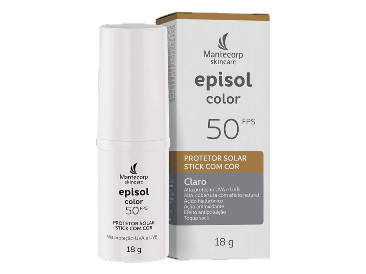 Protetor Solar Facial Episol Color Stick Cor Clara FPS50 18g