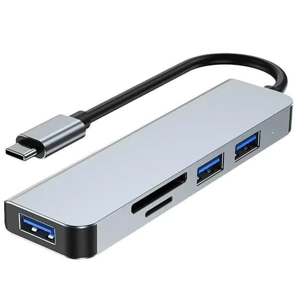 Hub USB 5 em 1, USB 3.0, USB-C, Micro SD/TF, Cinza, 9562, Md9 - BT 1 UN