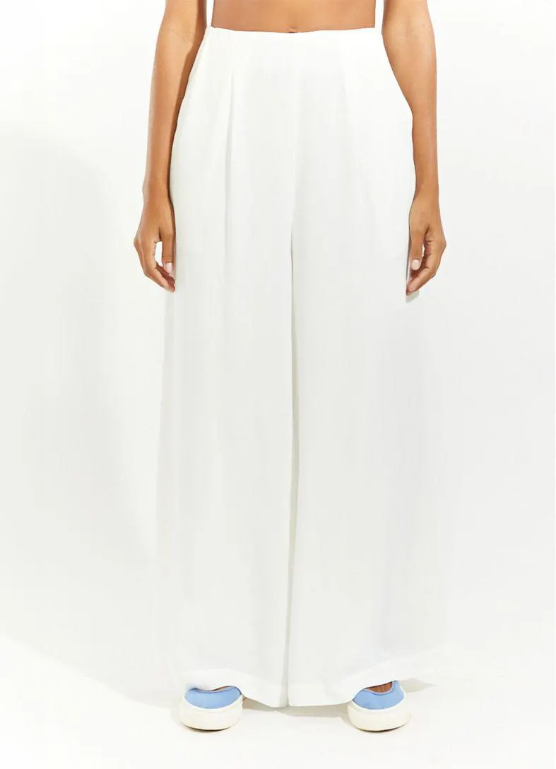 Calça pantalona crepe off white