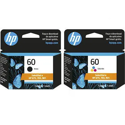 Cartucho HP 60 color CC643WB + Cartucho HP 60 preto 4,5ml CC640WB CX 1 UN
