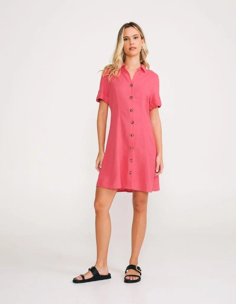 Vestido Curto Viscolinho Abotoamento - Vermelho