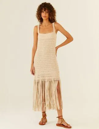 Vestido Tricot Macramê Franjado