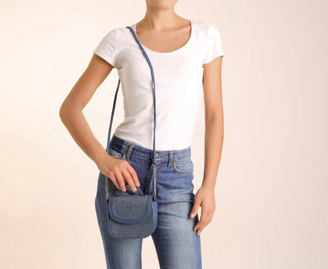 Bolsa Crossbody Azul Jeans Pequena Hotfix Glam