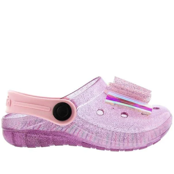 Babuche Infantil Gabrielinha Glitter Laço Metalizado LED Rosa