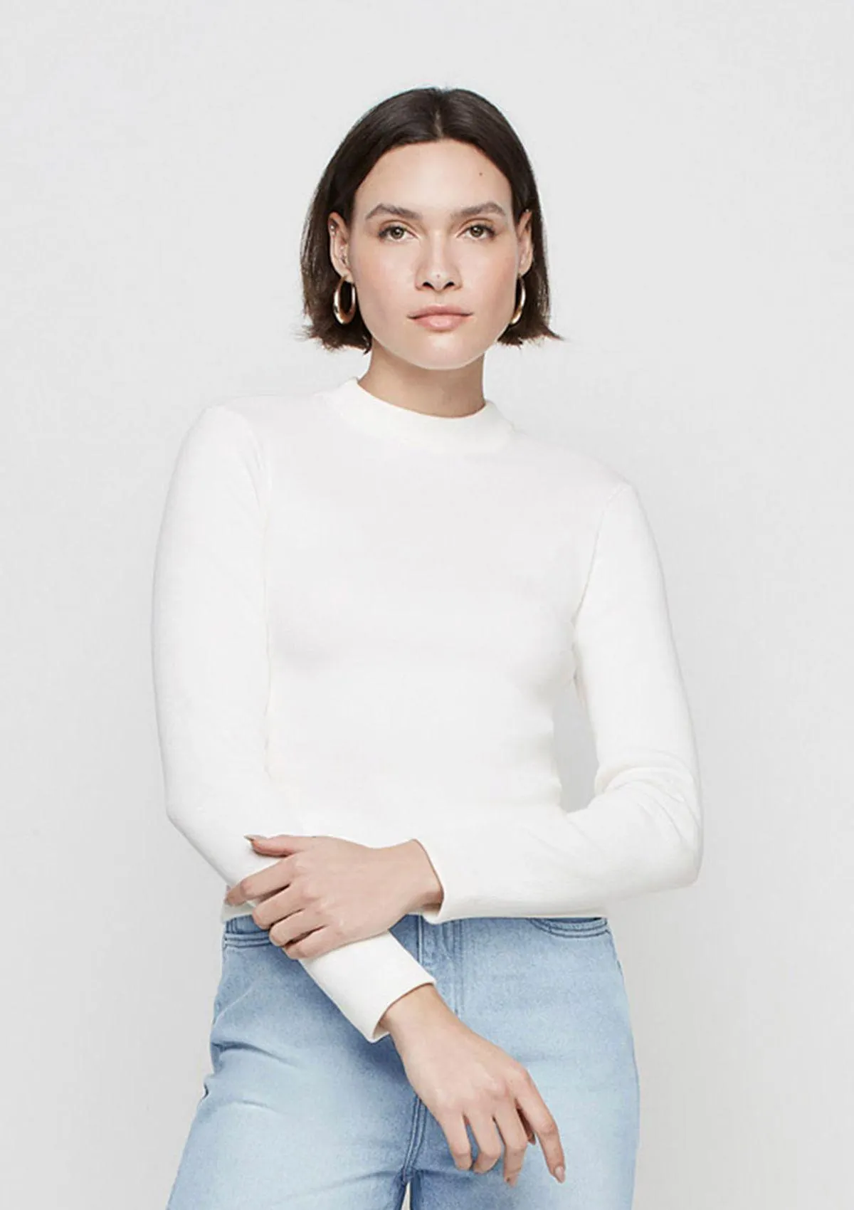 Blusa Canelada Manga Longa Ajustada - Off White