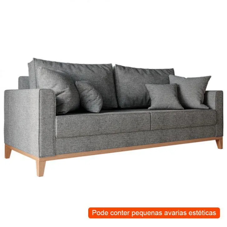 [OUTLET] Sofá 3 Lugares Beny Base de Madeira Linho Cotton Grafite