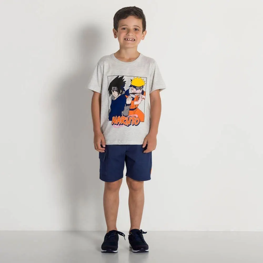 Bermuda 4 a 10 anos Malha Jeans Bolso Cargo Hot Dog Azul Jeans