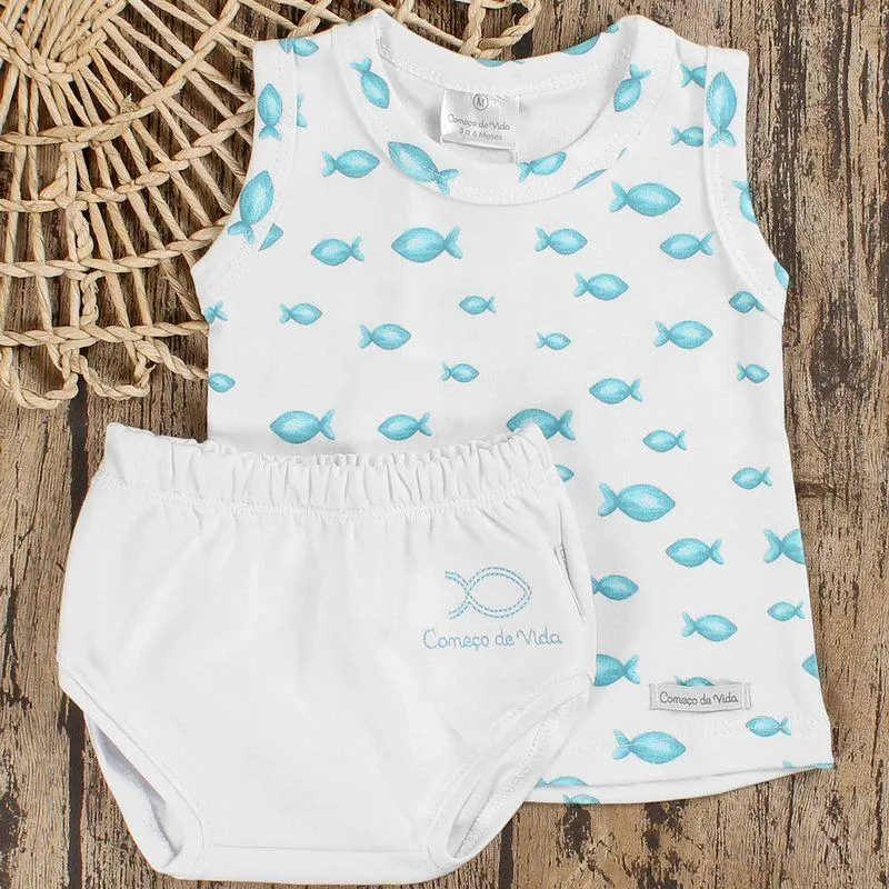 Conjunto Tapa Fralda Peixinho Azul
